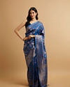 Indigo Blue Leaf Patterned Saree